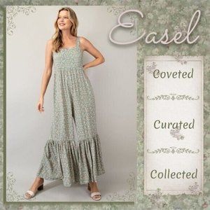 EASEL Smocked Sleeveless Lightweight Ultra Wide Leg Ruffled Hem Jumpsuit Romper